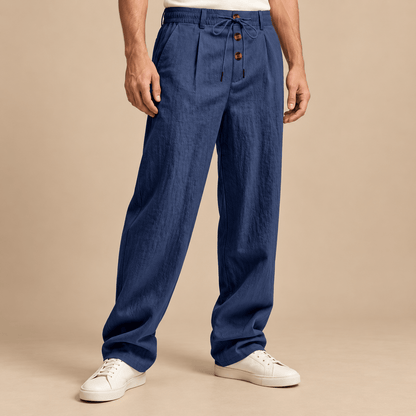 Men's Callan Relaxed Cotton-Linen Drawstring Trousers