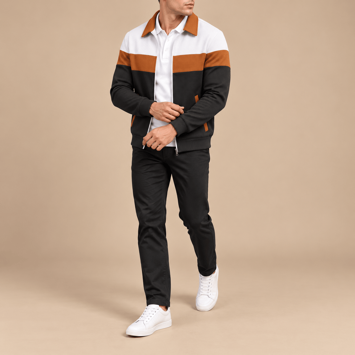 Men's Leandro Waffle-Knit Colour-Block Jacket