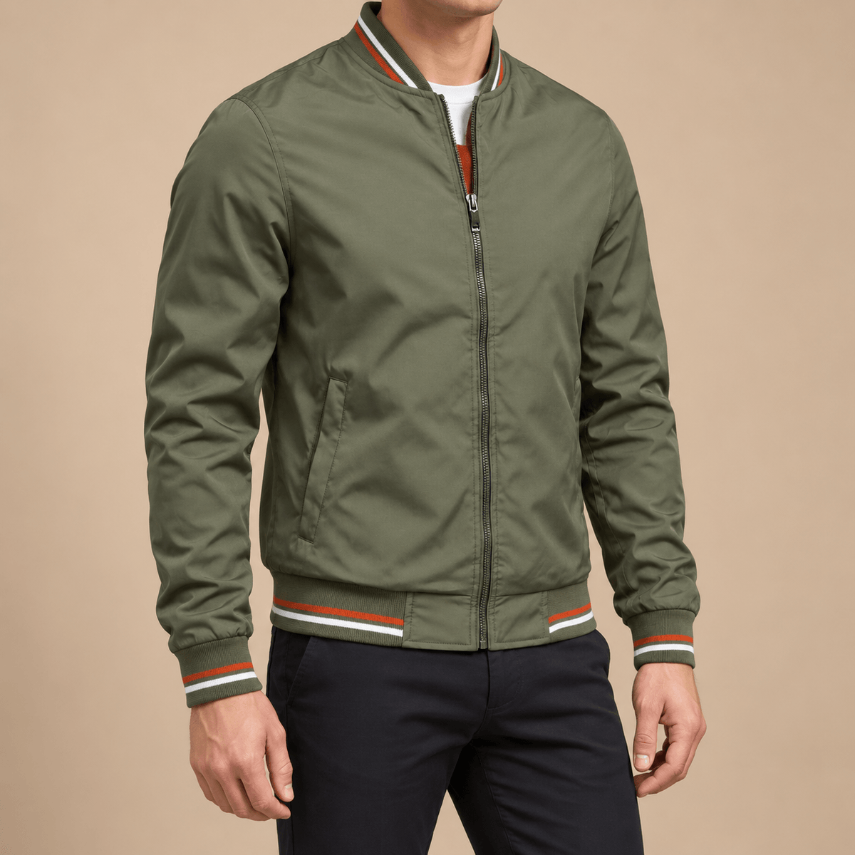 Men's Cedric Striped-Trim Zip Bomber Jacket