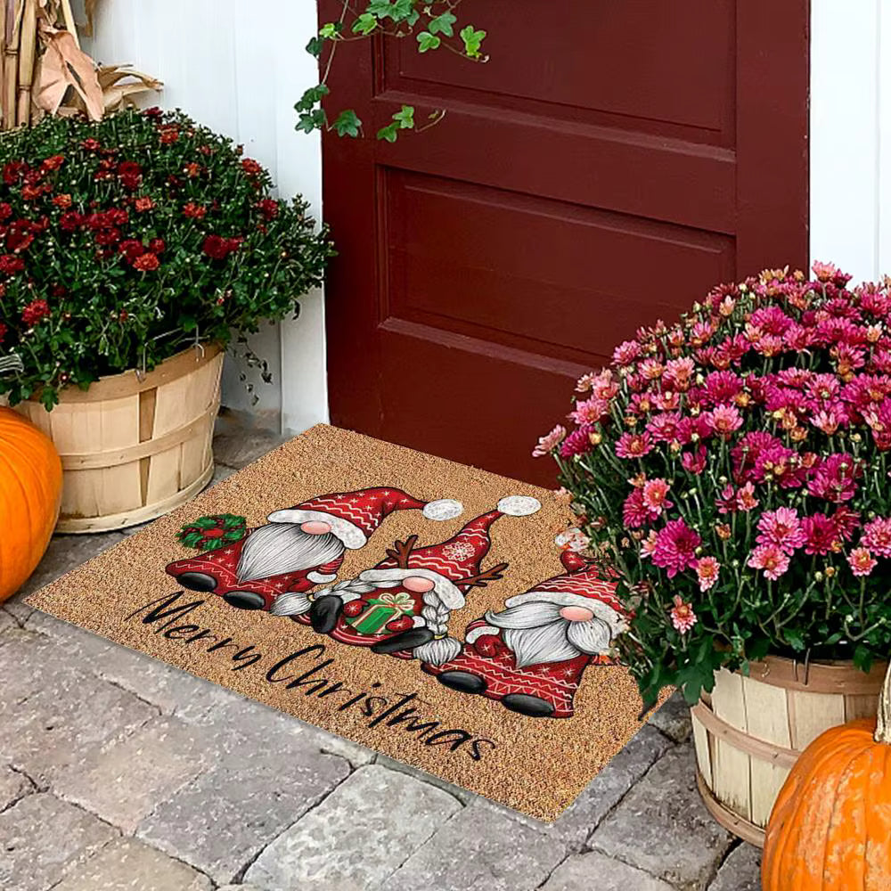 Festive Christmas Gnome Doormat | Non-Slip Holiday Entryway Rug (40x60cm)