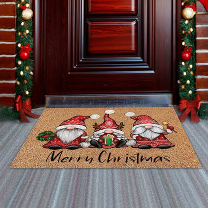 Festive Christmas Gnome Doormat | Non-Slip Holiday Entryway Rug (40x60cm)