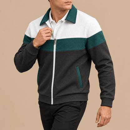 Men's Leandro Waffle-Knit Colour-Block Jacket