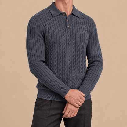 Men's Aurelio Cable-Knit Polo Jumper