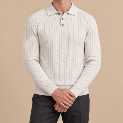 Men's Aurelio Cable-Knit Polo Jumper
