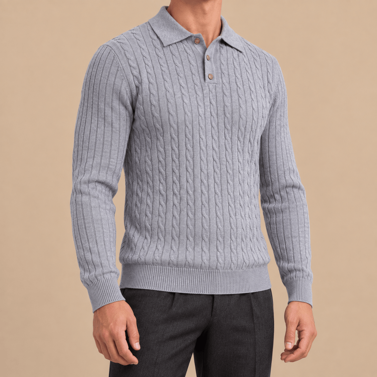 Men's Aurelio Cable-Knit Polo Jumper