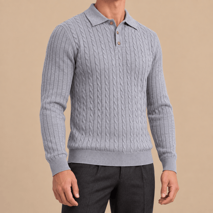 Men's Aurelio Cable-Knit Polo Jumper