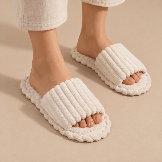 Women's Celeste Ribbed Plush Open-Toe Slippers