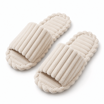 Women's Celeste Ribbed Plush Open-Toe Slippers