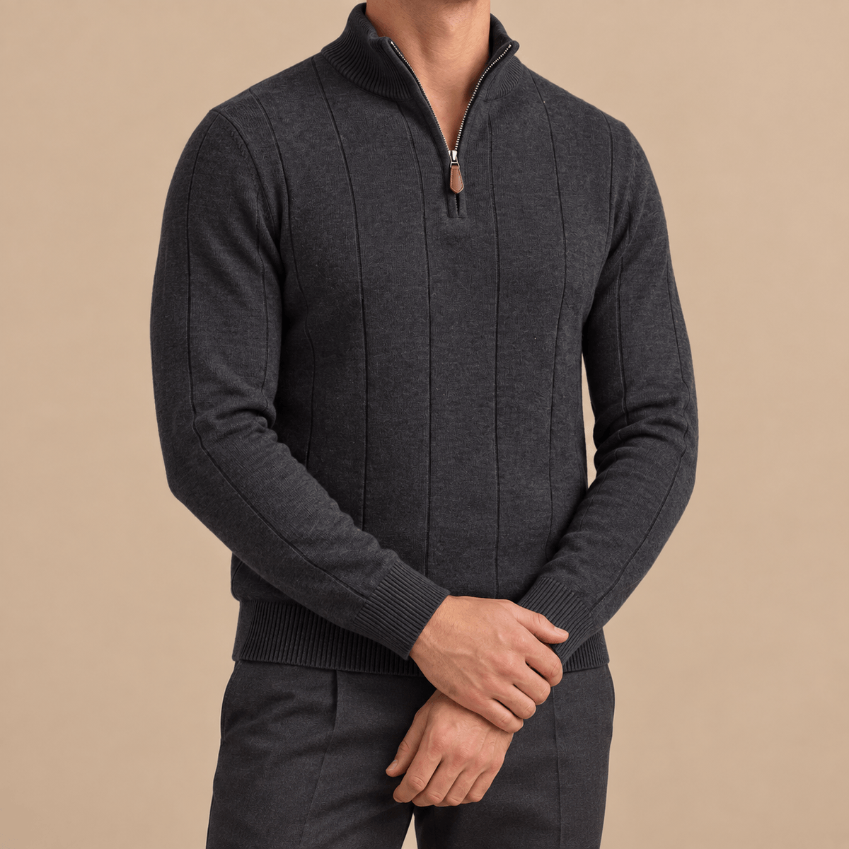 Men's Evander Textured Cotton Quarter-Zip Jumper