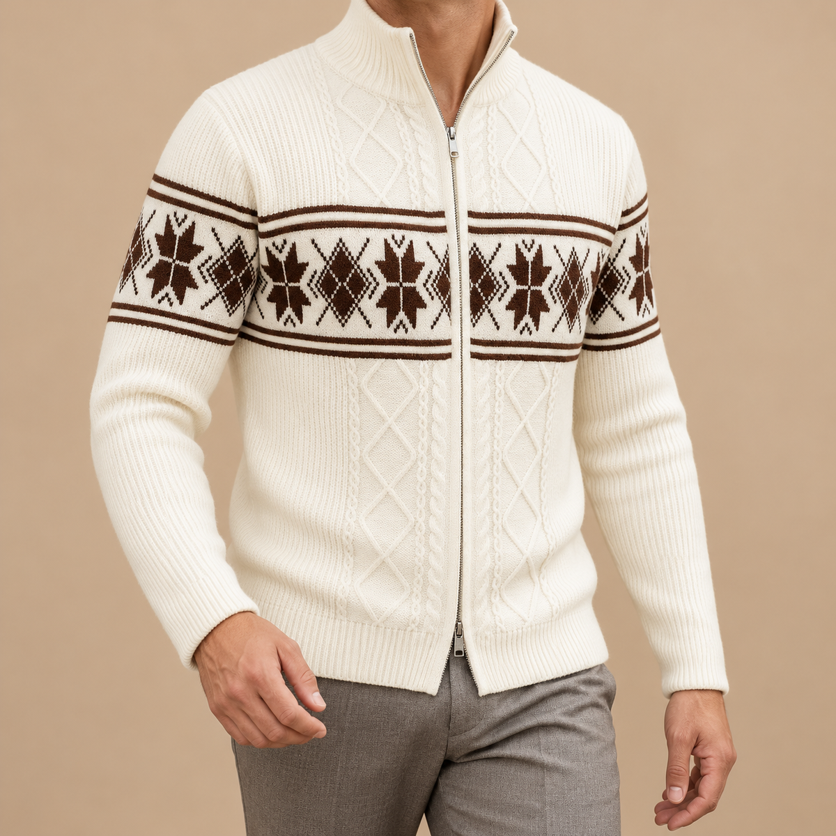Men's Huxley Fair Isle Zip-Up Knitted Cardigan