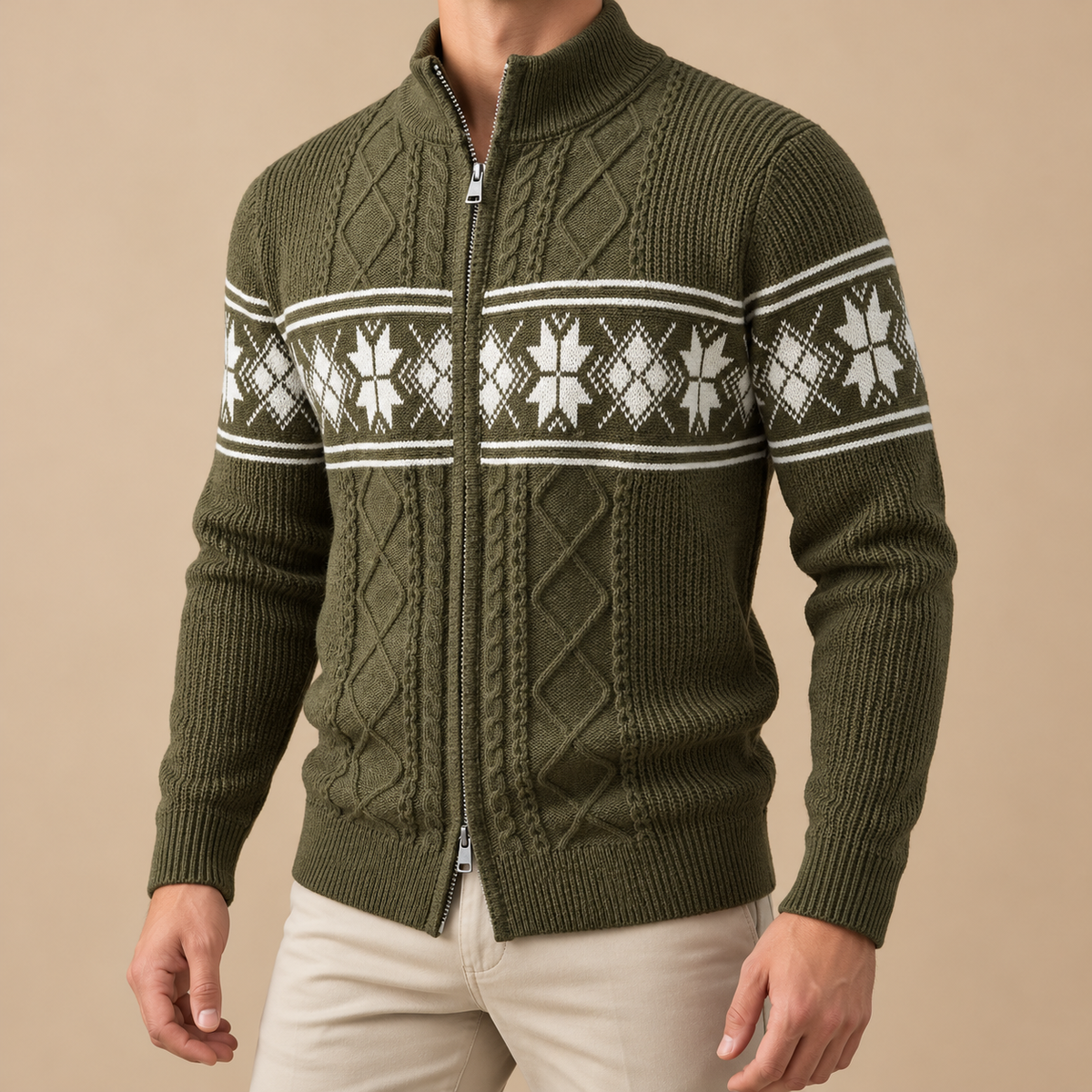 Men's Huxley Fair Isle Zip-Up Knitted Cardigan