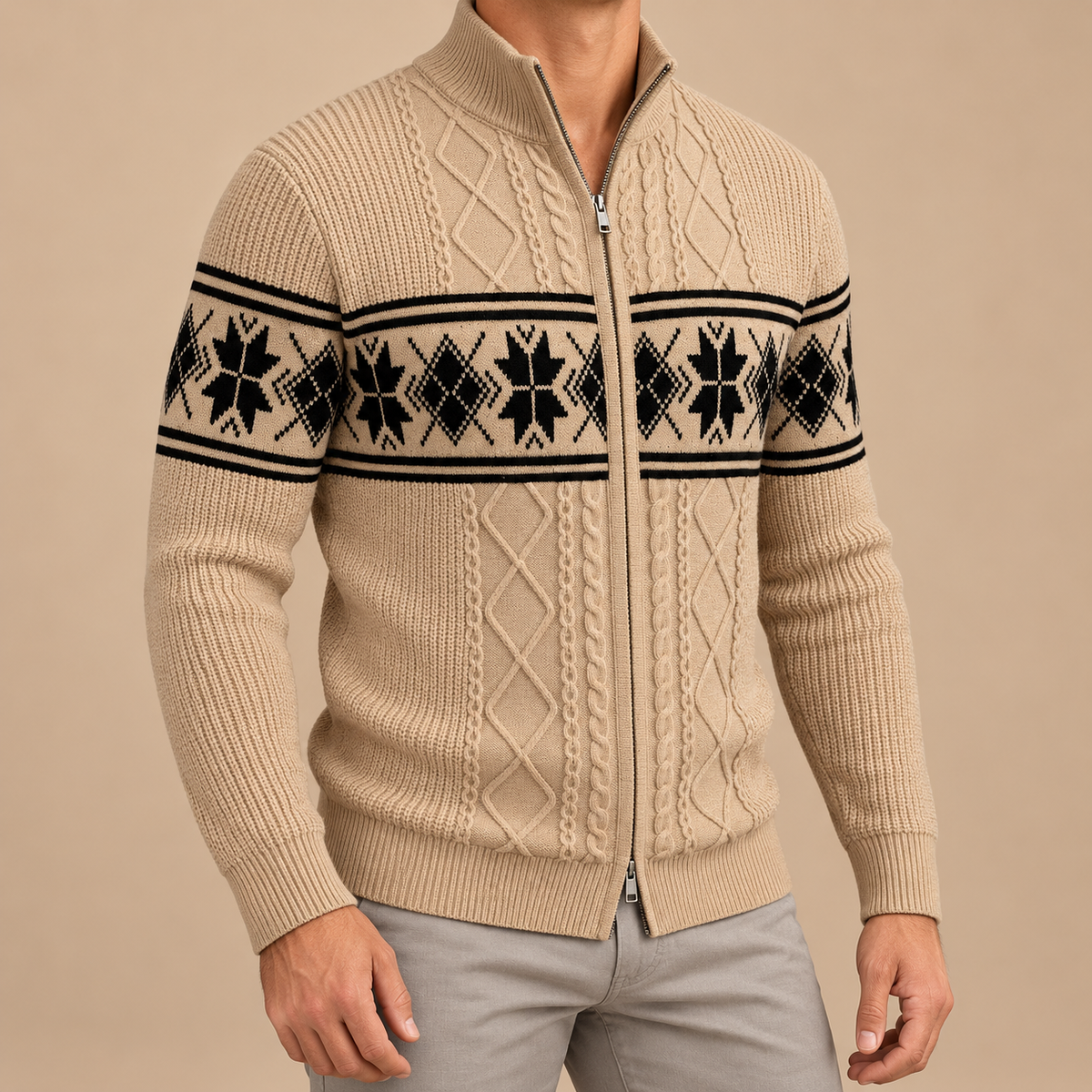 Men's Huxley Fair Isle Zip-Up Knitted Cardigan