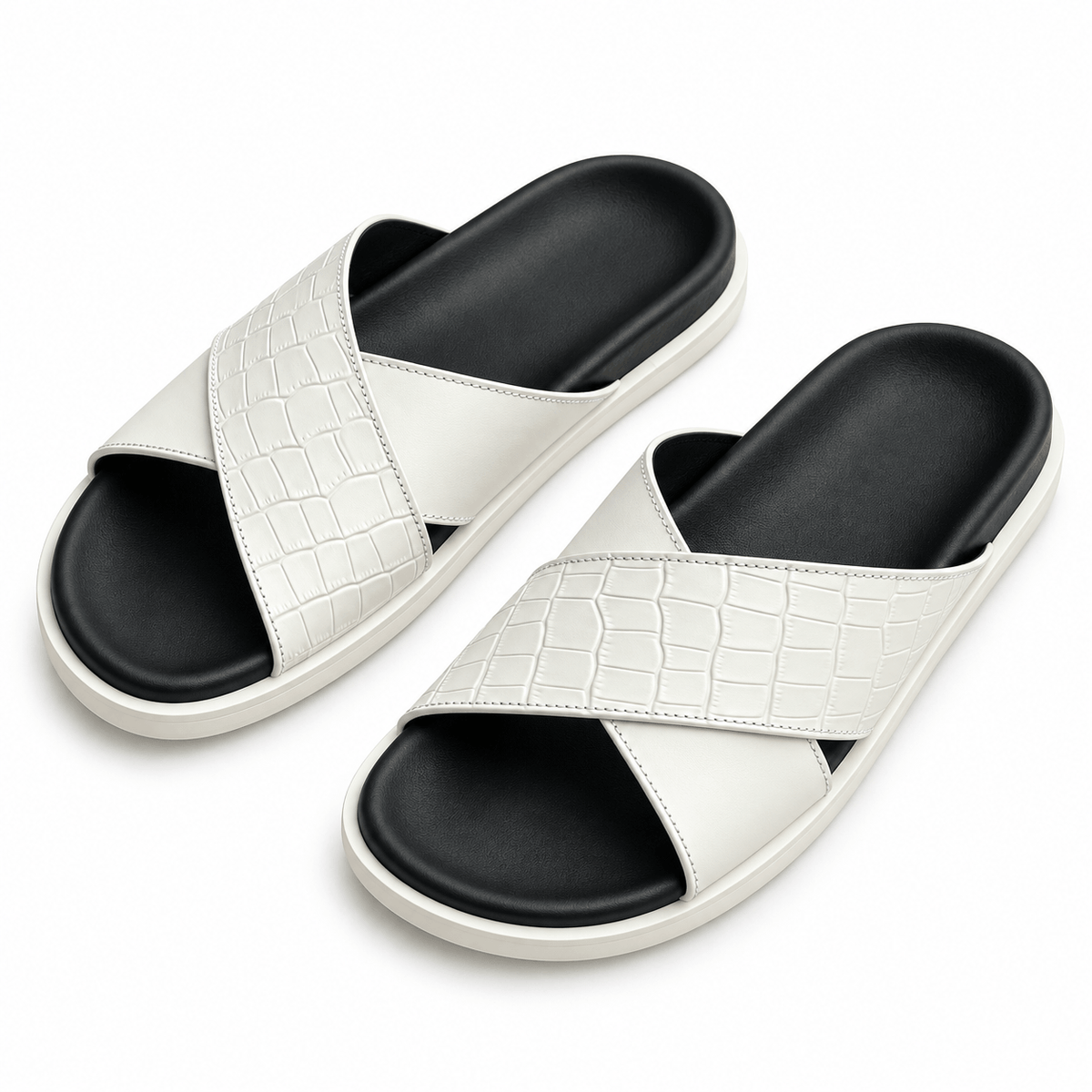 Men's Lucien Croc-Embossed Cross-Strap Slippers